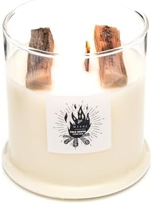 Büyük Üfleme Cam Ahşap Fitilli Palo Santo Vegan Mum (380 Gr)