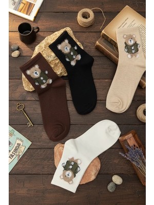 Meine Liebe Unterwäsche Tüylü Ayıcık 4 Lü Set Kolej Çorap