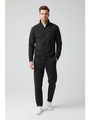 FullaModa Yazı Kabartmalı Fermuarlı Eşofman Takımı