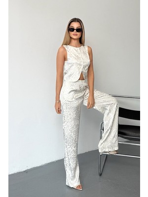 Giysa Kadın Desenli Yelekli Ikili Takım Beyaz - 26K 2527