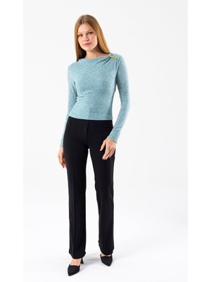 Giysa Kadın Asimetrik Yaka Omuz Aksesuar Detaylı Body Yeşil - 26100