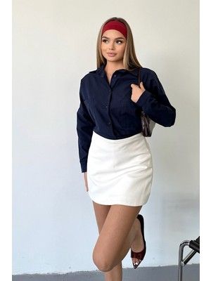 Jee Lee Kadın Çift Cepli Uzun Kollu Gömlek Lacivert - 26Y 2013