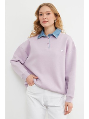 FullaModa 3 Iplik Kot Garnili Metal Aksesuarlı Sweatshirt