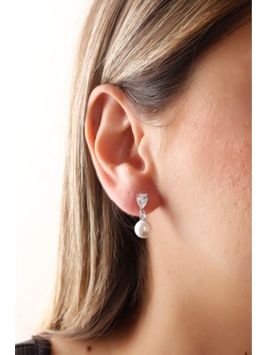 Sunshine 925 Ayar Gümüş ,damla Taşlı Incili Küpe