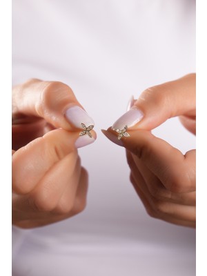 Sunshine 925 Ayar Gümüş Gold Kaplama Taşlı Çiçek Küpe