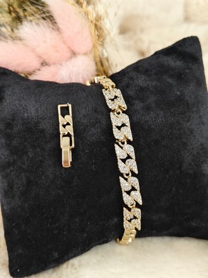 Tuel Zirkon Taşlı Altın Renk Çelik Bileklik – Şık Tasarım