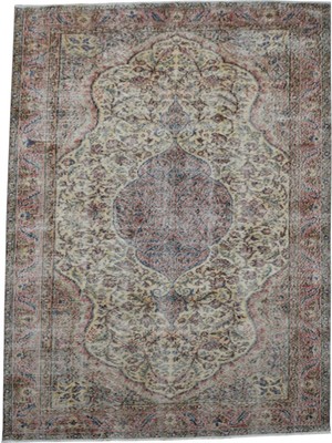 Kilim Antik El Dokuma Dekoratif Göbekli Eskitme Yün Halı 0878 - Vintage - Çok Renkli