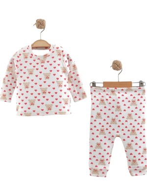 Butik Center Bebek Pijama Takımı | Uzun Kollu Kalp Desenli Bebek Alt Üst Takım