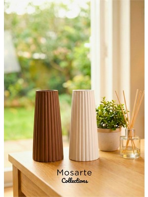 Mosarte Ribbed Yivli Tasarım Modern Dekoratif Vazo 2'li