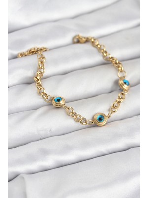 Butik 316L Çelik Nazar Model Gold Renk Kadın Bileklik