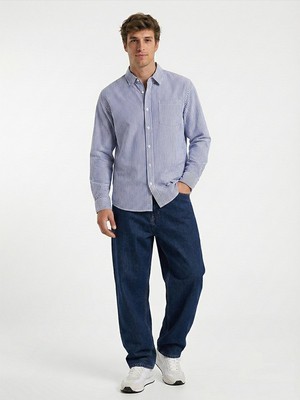 LTB Uzun Kollu Önü Düğmeli Çizgili Karışık Gömlek