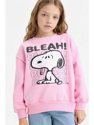 DeFacto Snoopy Oversize Geniş Kalıp Bisiklet Yaka İçi Yumuşak Tüylü Sweatshirt Kız Çocuk G6346A825WN