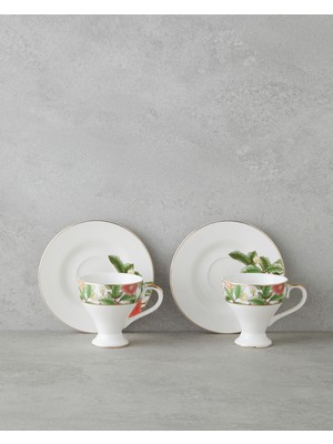 English Home Garden Dream New Bone China 4 Parça 2 Kişilik Kahve Fincan Takımı 90 ml Yeşil-Beyaz