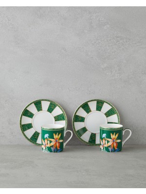 English Home Emberlyn New Bone China 4 Parça 2 Kişilik Kahve Fincan Takımı 90 ml Yeşil
