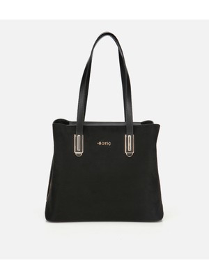 Hotiç Kadın Süet Siyah Gold Aksesuarlı Omuz Çantası