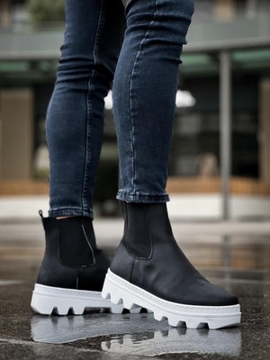 Elma Shop Yüksek Taban Chelsea Bot  Siyah (Beyaz Taban)