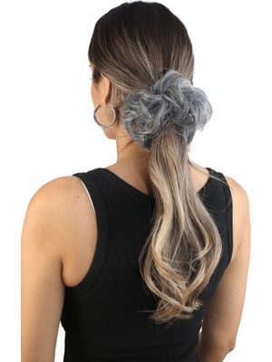 Elma Shop Saçlı Lastikli Topuz Toka / Kırçıllı Gri