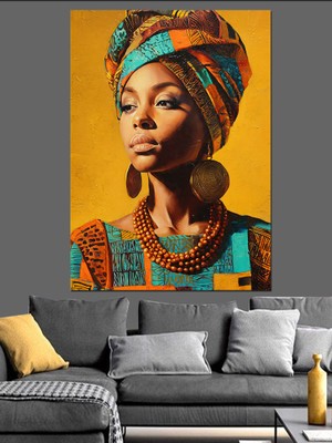 Tablomega Etnik Afrikalı Kadın Portresi Dekoratif Kanvas - Mdf Ahşap Tablo