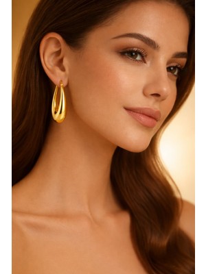 Altın Sarısı Renk Damla Form Küpe