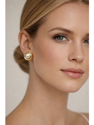 Altın Kaplama Sedef Mineli Çelik Küpe