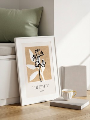 Fuart.Co Botanik Beyaz Art Bohem Dijital Baskı Poster (Çerçevesiz)