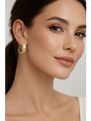 Solare Accessories Baget Taşlı Altın Kaplama Halka Küpe