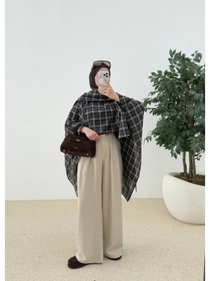 Moda Aksa 3855 Yüksek Bel Kemerli Palazzo Taş