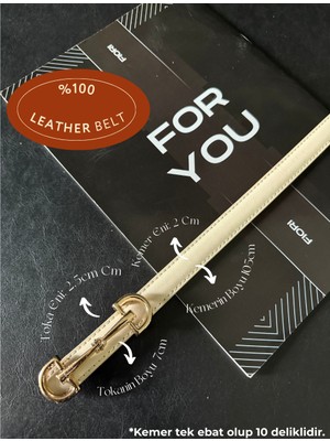 Fiori Hakiki Bombeli Deri Uzun Tokalı Ince Kadın Kemeri, Ceket Kemeri, Gömlek Kemeri, Elbise Kemeri