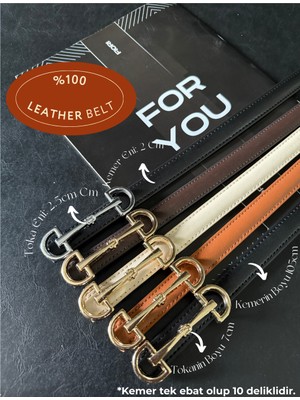 Fiori 5'li Hakiki Bombeli Deri Uzun Tokalı Ince Kadın Kemeri, Ceket Kemeri, Gömlek Kemeri, Elbise Kemeri