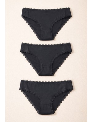 Katia & Bony Kadın 3'lü Dantelli Basic Slip Külot Siyah