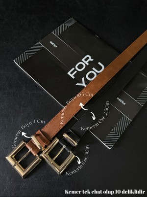 Fiori 2'li Kadın Kemeri, Gold Kare Tokalı Suni Deri, Günlük Kullanım İçin Şık Tasarım