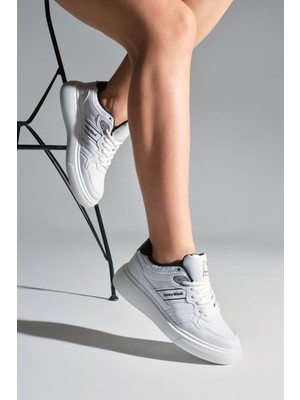 Tonny Black Kadın Beyaz Beyaz Yüksek Poli Taban Yanı Şeritli Bağcıklı Spor Ayakkabı