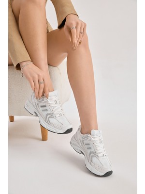 Tonny Black Kadın Beyaz Gümüş Yüksek Faylon Taban Fileli Desenli Spor Ayakkabı