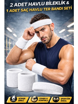 444 Marka Havlu Ter Kafa Sporcu Saç Bandı ve 2 Adet Havlu Bileklik Fitness Futbol Yoga Saç Bandı ve Bilekliği