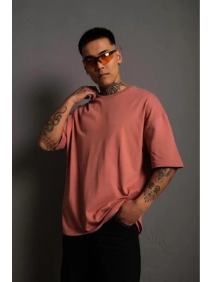 Erkek 24/1 Düz A Kalite Oversize T-Shirt - Gül Kurusu