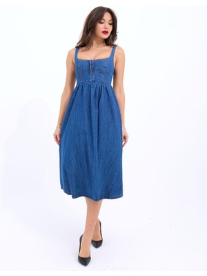 7143 Kot Elbise-Mavi