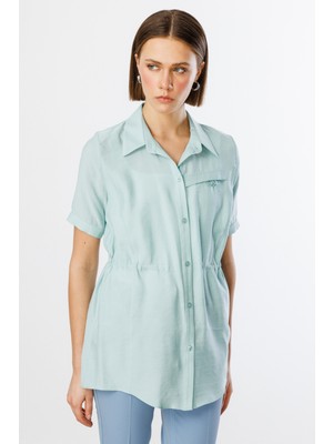 Ekol Minimalist Kadın Bluz - Kısa Kol Gömlek Yaka Midi