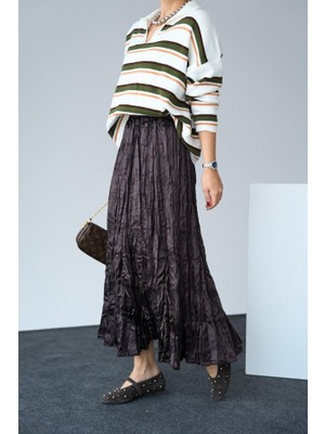 Saten Uzun Etek - Kahve