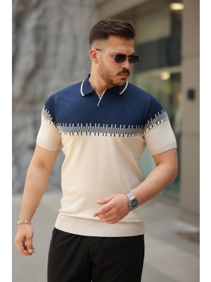 Erkek Hemşire Yaka Çift Renk Kısa Kollu Tişört