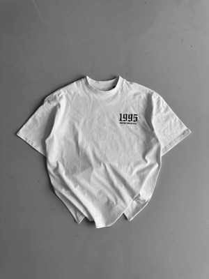 Baskılı Oversize Bisiklet Yaka T-Shirt - Beyaz