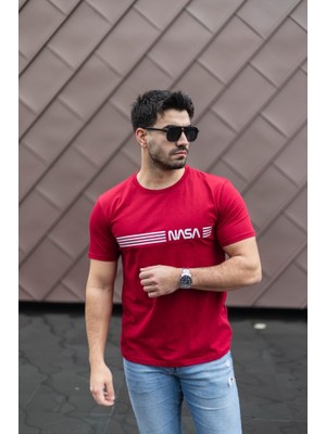 Erkek Kısa Kollu Nasa Baskı Basic Erkek T-Shirt