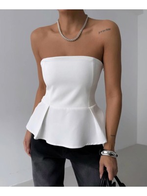 Pileli Straplez Bluz