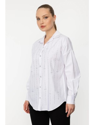 Ekol Oversize Gömlek Yaka Uzun Kollu Minimalist Kadın Bluz - Günlük & Şık