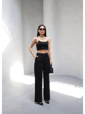 Arkasi Lasti̇kli̇ Pi̇leli̇ Dökümlü Wide Leg Pantolon