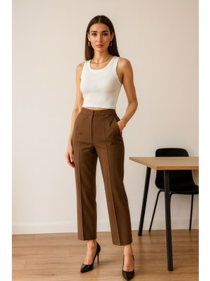 Poly Viscose Yüksek Bel Pervazli Pantolon