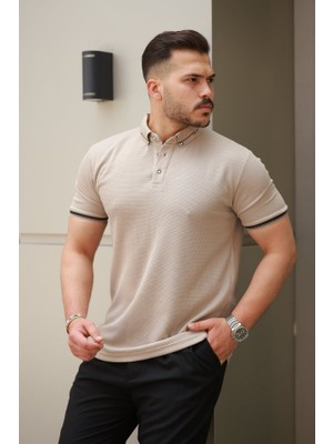 Erkek Düğmeli Yaka Waffle Kumaş Kısa Kollu Tişört