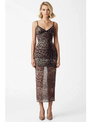 Benerly Kadın V Yaka Ince Askılı Kolsuz Vücuda Oturan Tül Dokuma Maxi Elbise Fonksiyonel Dayanıklı