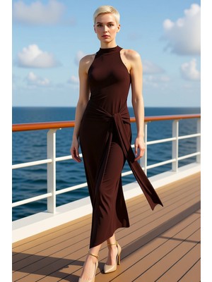 Benerly Kadın Halter Yaka Kolsuz Bodycon Kalıp Maxi Örme Elbise Fonksiyonel Dayanıklı Kaliteli Şık