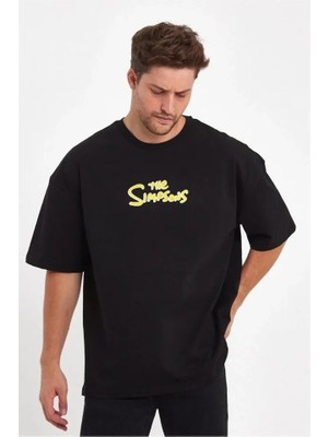 Erkek Sırt Baskılı Bisiklet Yaka Oversize T-Shirt - Siyah