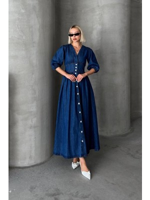 7037 Kot Elbise-Mavi